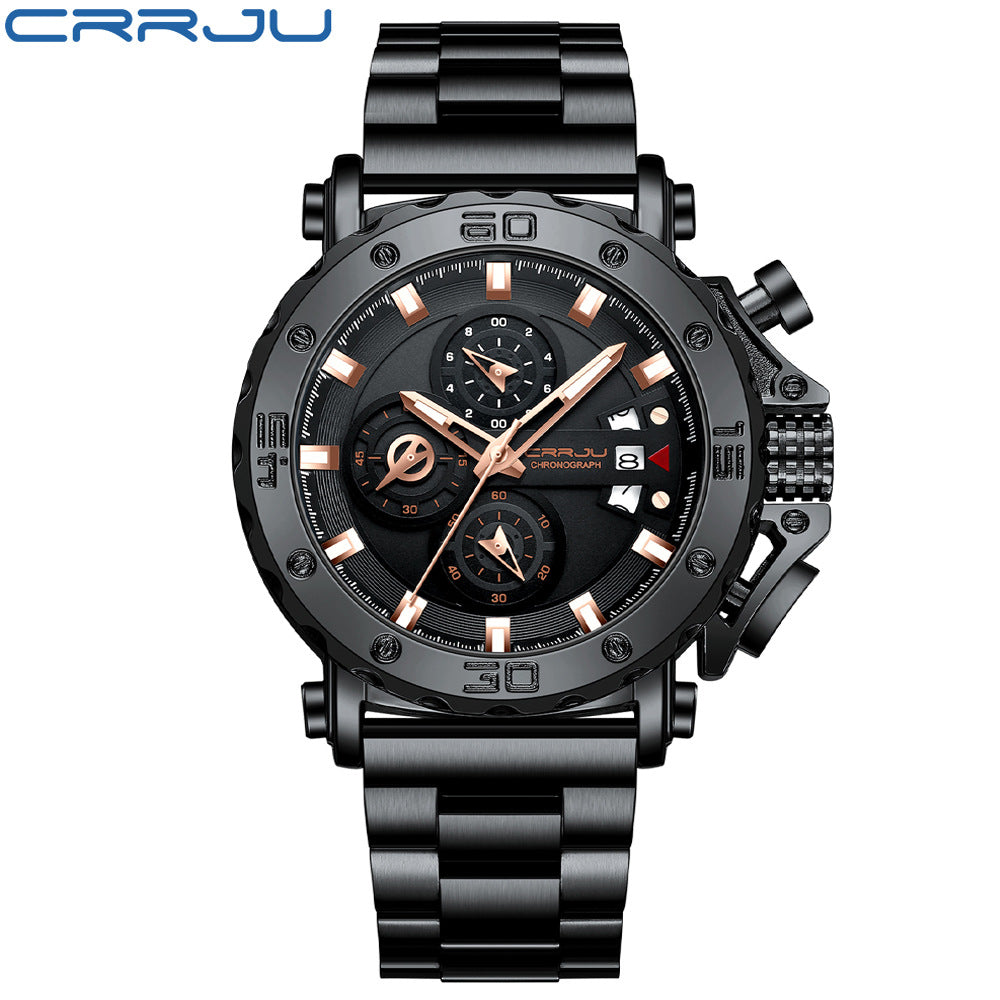Men's Stainless Steel Quartz Watch with Oversized Dial