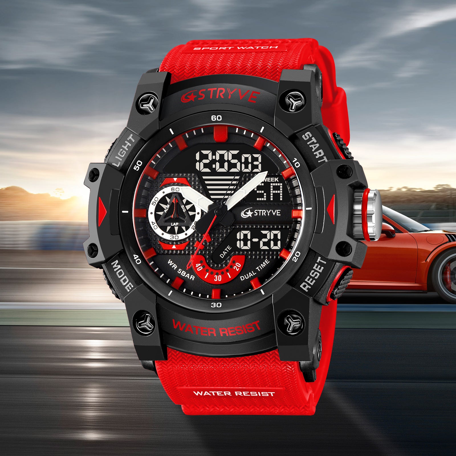 Men's Waterproof Sports Watch with Luminous Dual Display
