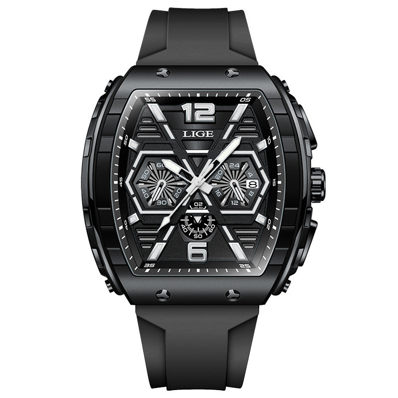 Square men's multi-functional calendar wristwatch