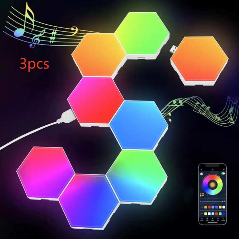 Hexagonal Smart LED Wall Light with RGB Sound Control