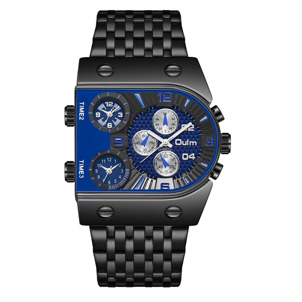 Multi-Time Zone Luminous Men's Watch with Stainless Steel Band