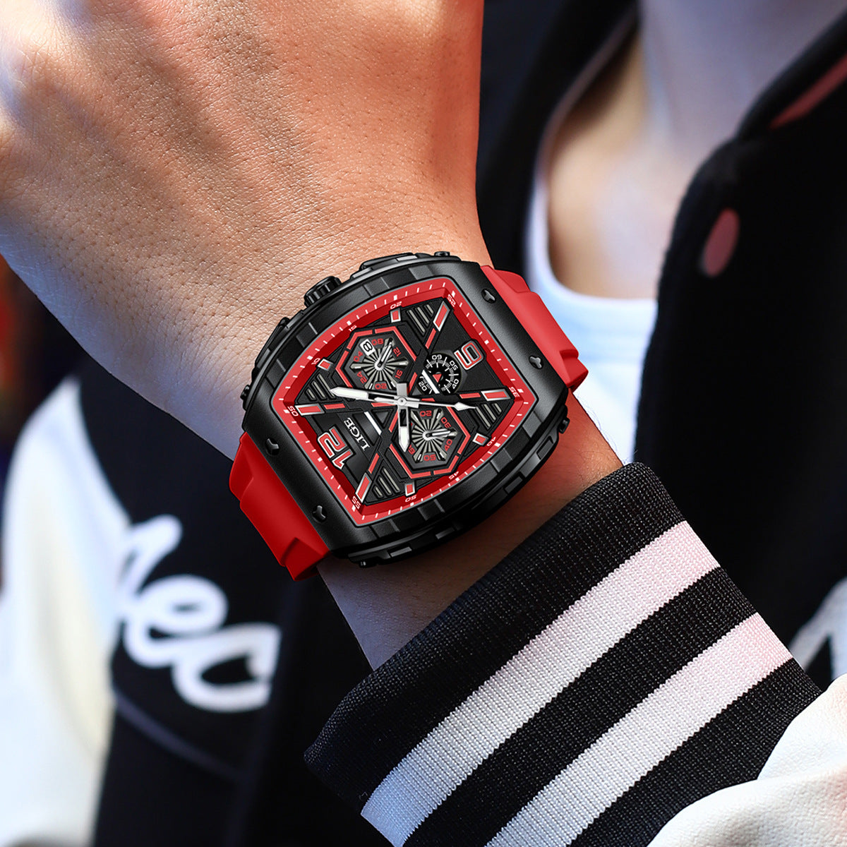 Square men's multi-functional calendar wristwatch
