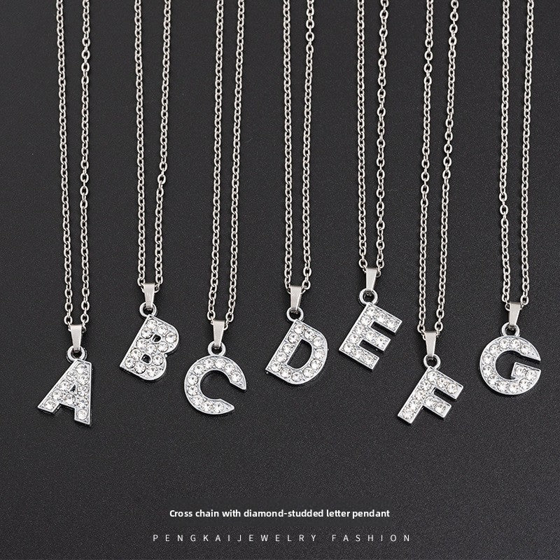 Stainless Steel Letter Necklace with Diamond Pendant