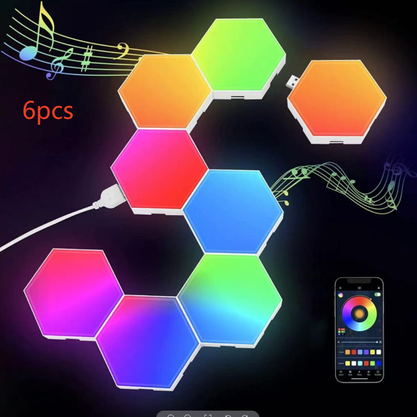 Hexagonal Smart LED Wall Light with RGB Sound Control