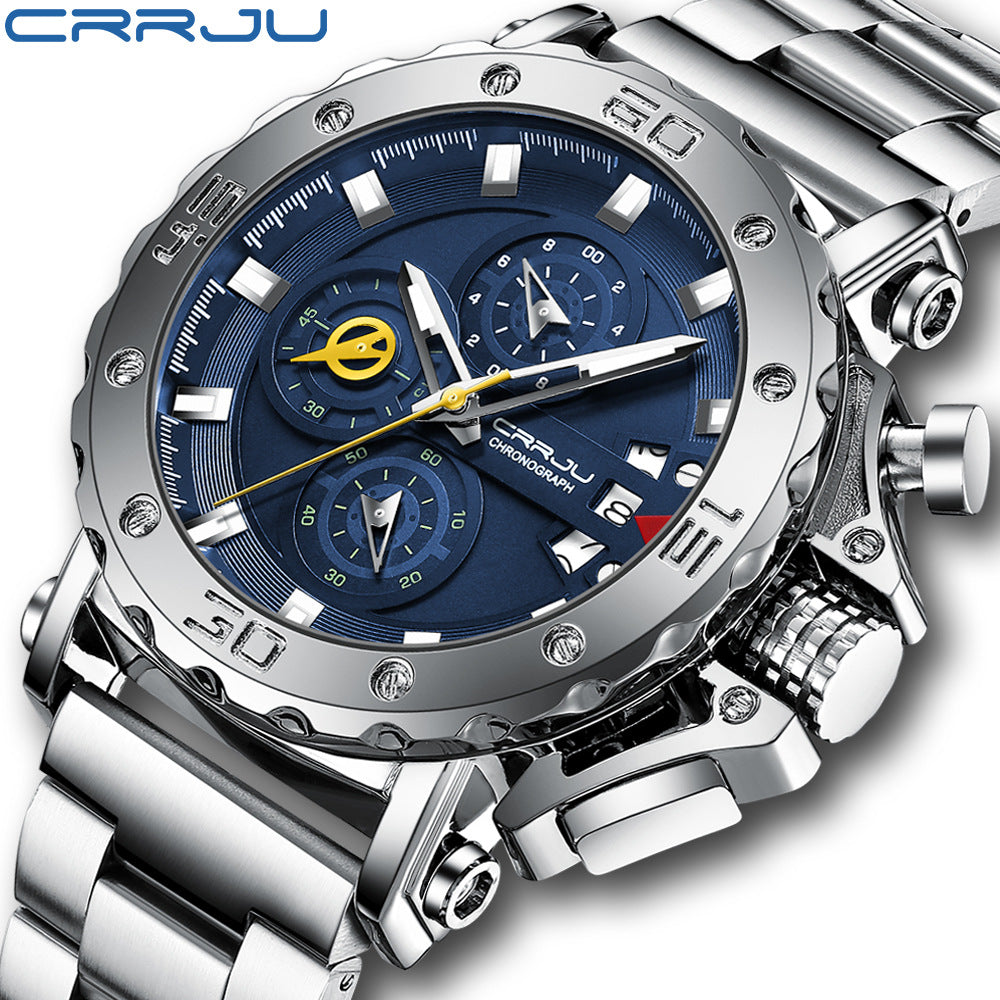 Men's Stainless Steel Quartz Watch with Oversized Dial