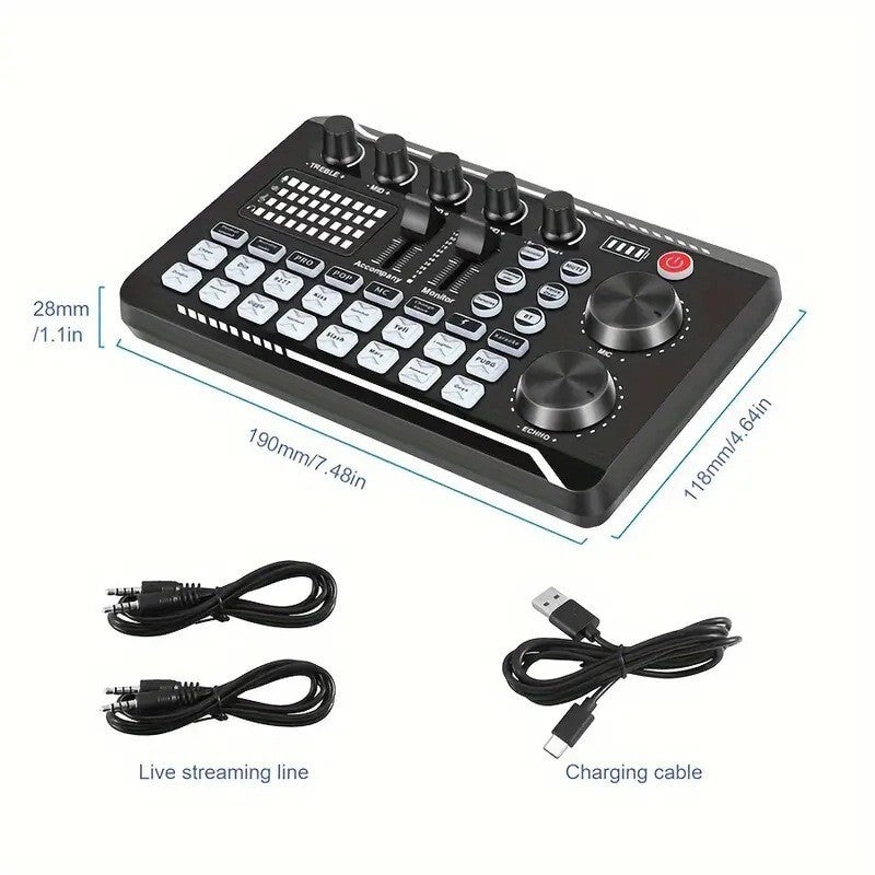Rechargeable Live Broadcast Sound Card with Microphone