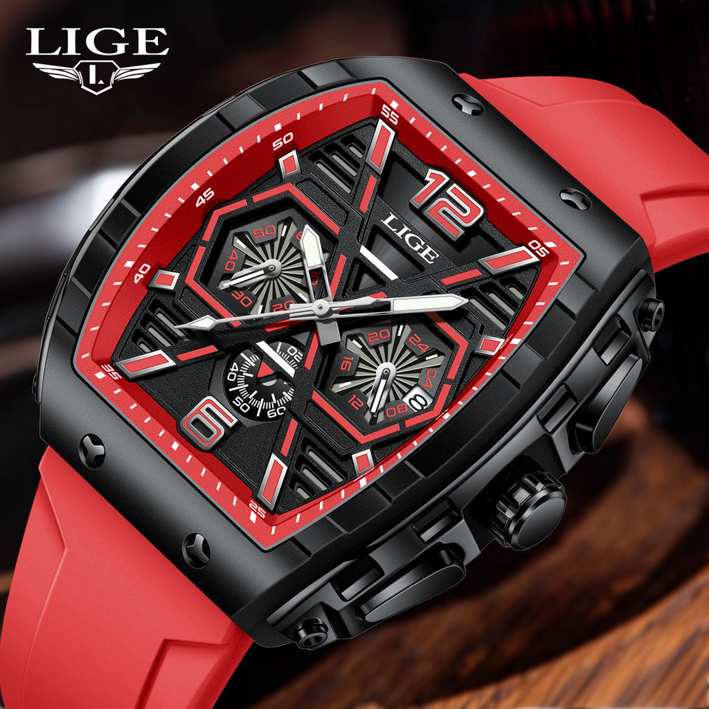Square men's multi-functional calendar wristwatch