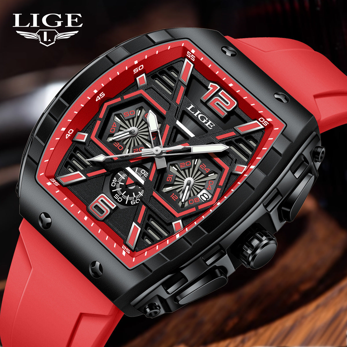 Square men's multi-functional calendar wristwatch