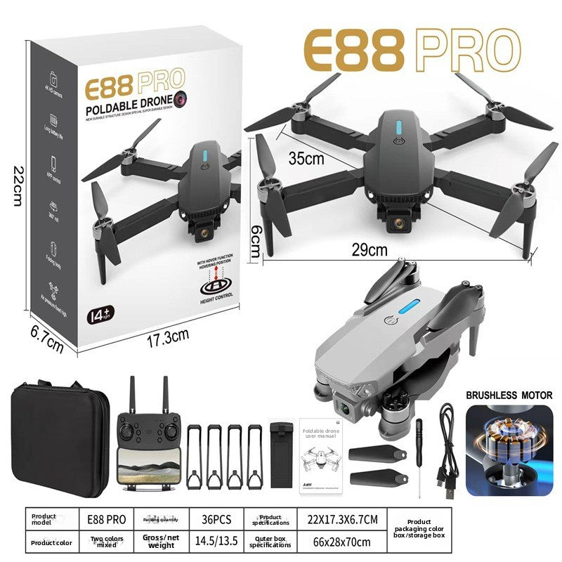 E88 UAV aerial photography folding remote control aircraft 4K Dual Camera: High-definition dual cameras for clear aerial photography and video recording Foldable Design: Compact and portable with easy storage and transport