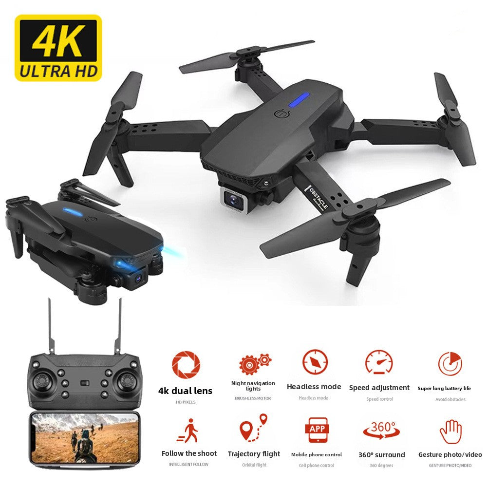 E88 UAV aerial photography folding remote control aircraft 4K Dual Camera: High-definition dual cameras for clear aerial photography and video recording Foldable Design: Compact and portable with easy storage and transport