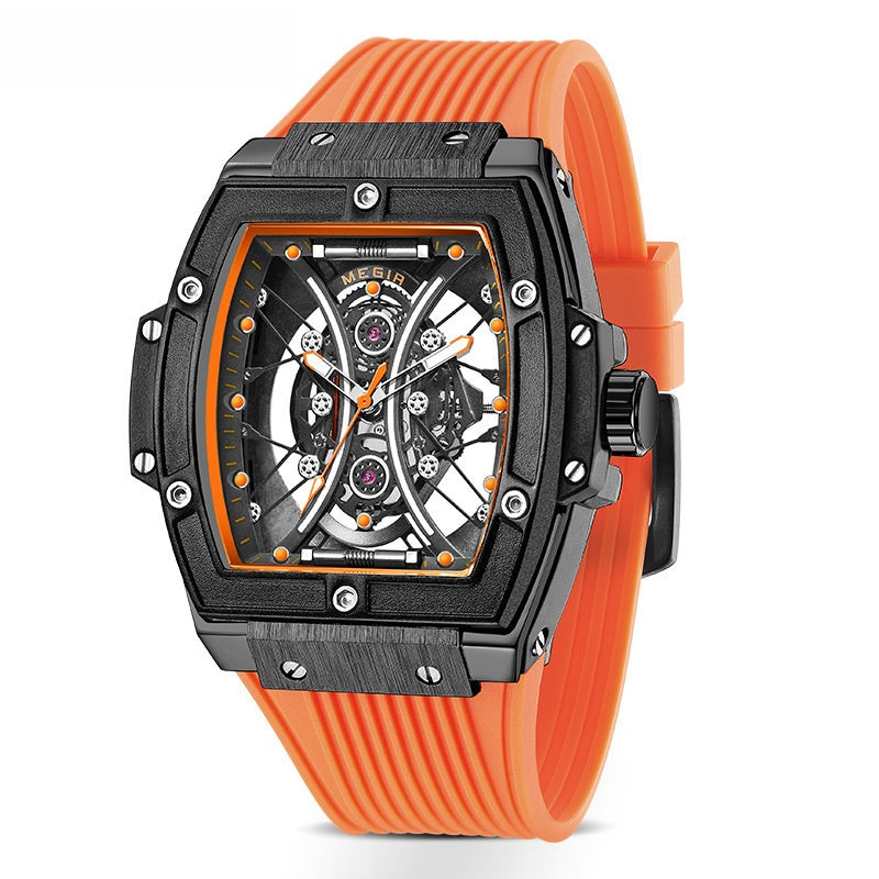 Men'S Barrel-Shaped Watch, Luxurious Men'S Quartz Wristwatch, Men'S Trendy Retro Style Watch, Silicone Strap Fashion Business Men'S Watch, for Daily Wear, Parties, Valentine'S Day, Easter, Christmas, New Year, Halloween, Ramadan