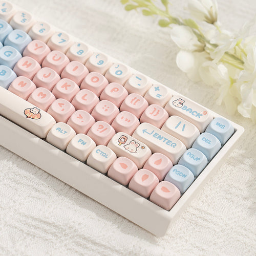 M68 Wireless Bluetooth Mechanical Keyboard with Mahjong Sound, Cute for Girls, Silent for Office, Compatible with Computer and Mobile Phone