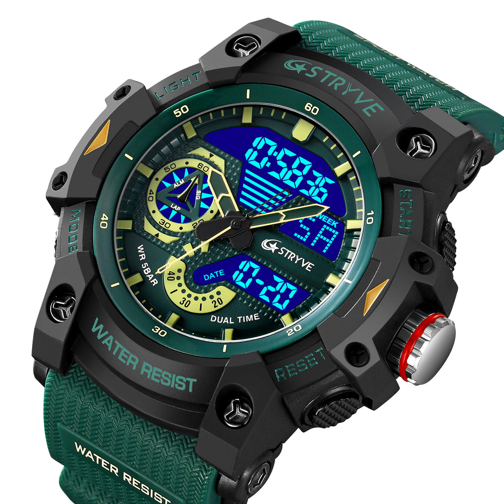 Men's Waterproof Sports Watch with Luminous Dual Display