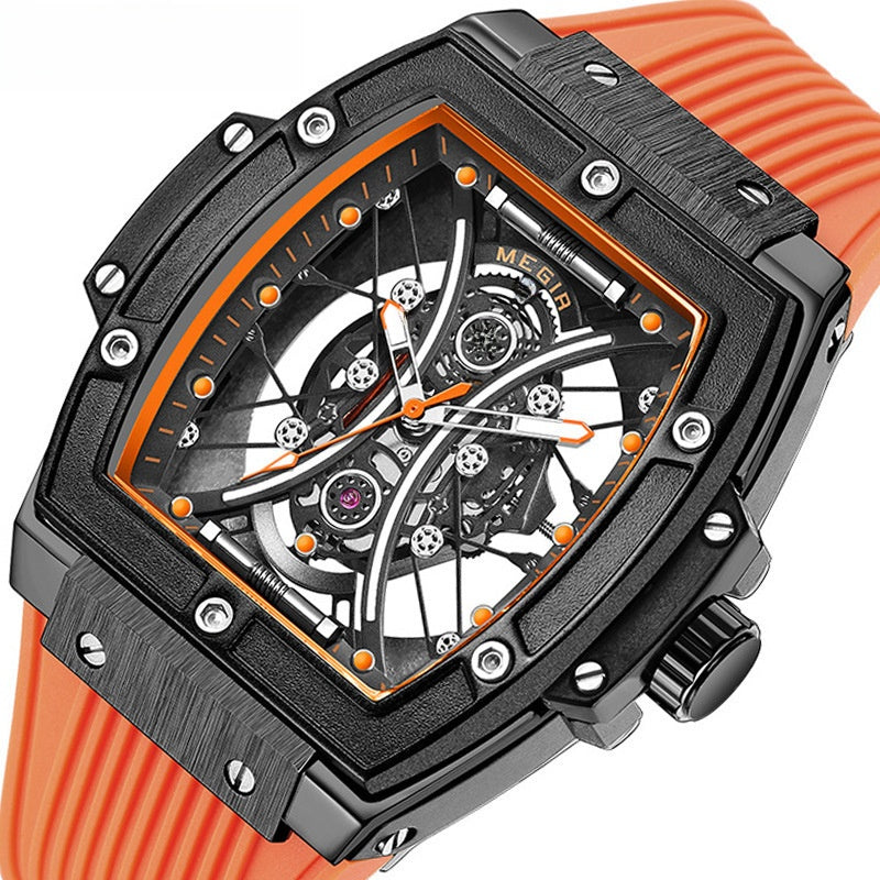 Men'S Barrel-Shaped Watch, Luxurious Men'S Quartz Wristwatch, Men'S Trendy Retro Style Watch, Silicone Strap Fashion Business Men'S Watch, for Daily Wear, Parties, Valentine'S Day, Easter, Christmas, New Year, Halloween, Ramadan
