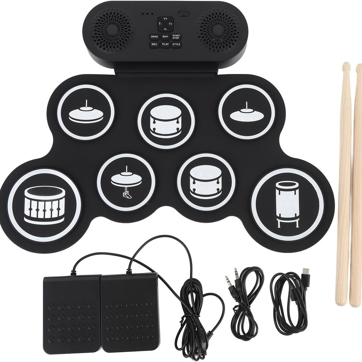 Dual Bluetooth Portable Electronic Drum Set with Roll-Up Design