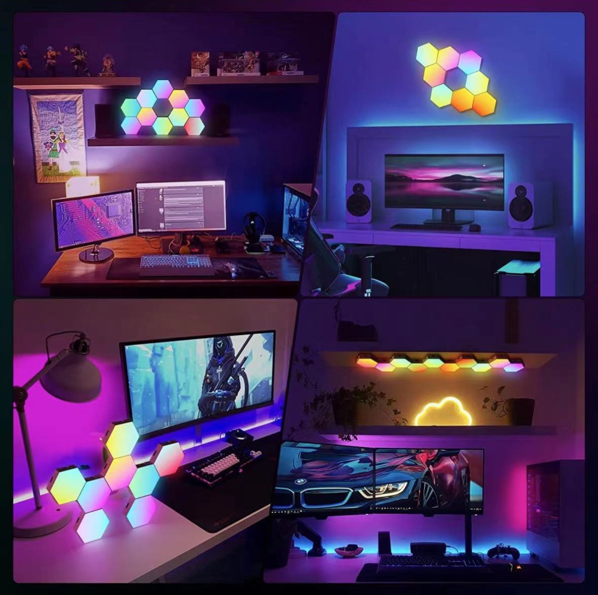 Hexagonal Smart LED Wall Light with RGB Sound Control