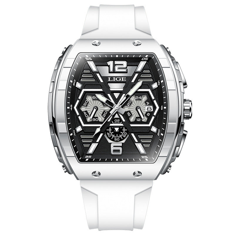 Square men's multi-functional calendar wristwatch