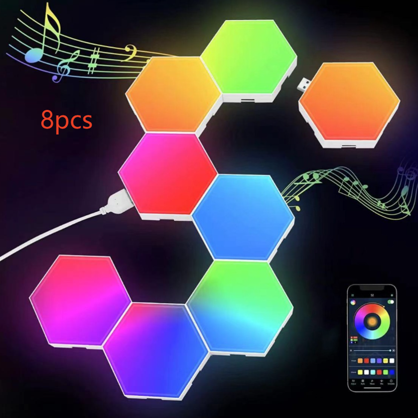 Hexagonal Smart LED Wall Light with RGB Sound Control