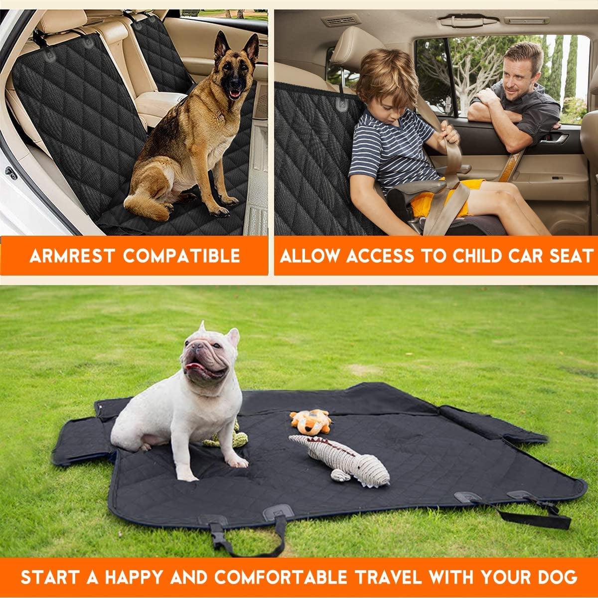 Ultimate Waterproof Dog Car Seat Cover - Non-Slip Protector for Back Seat, Fits Most Cars, Trucks & SUVs - Black