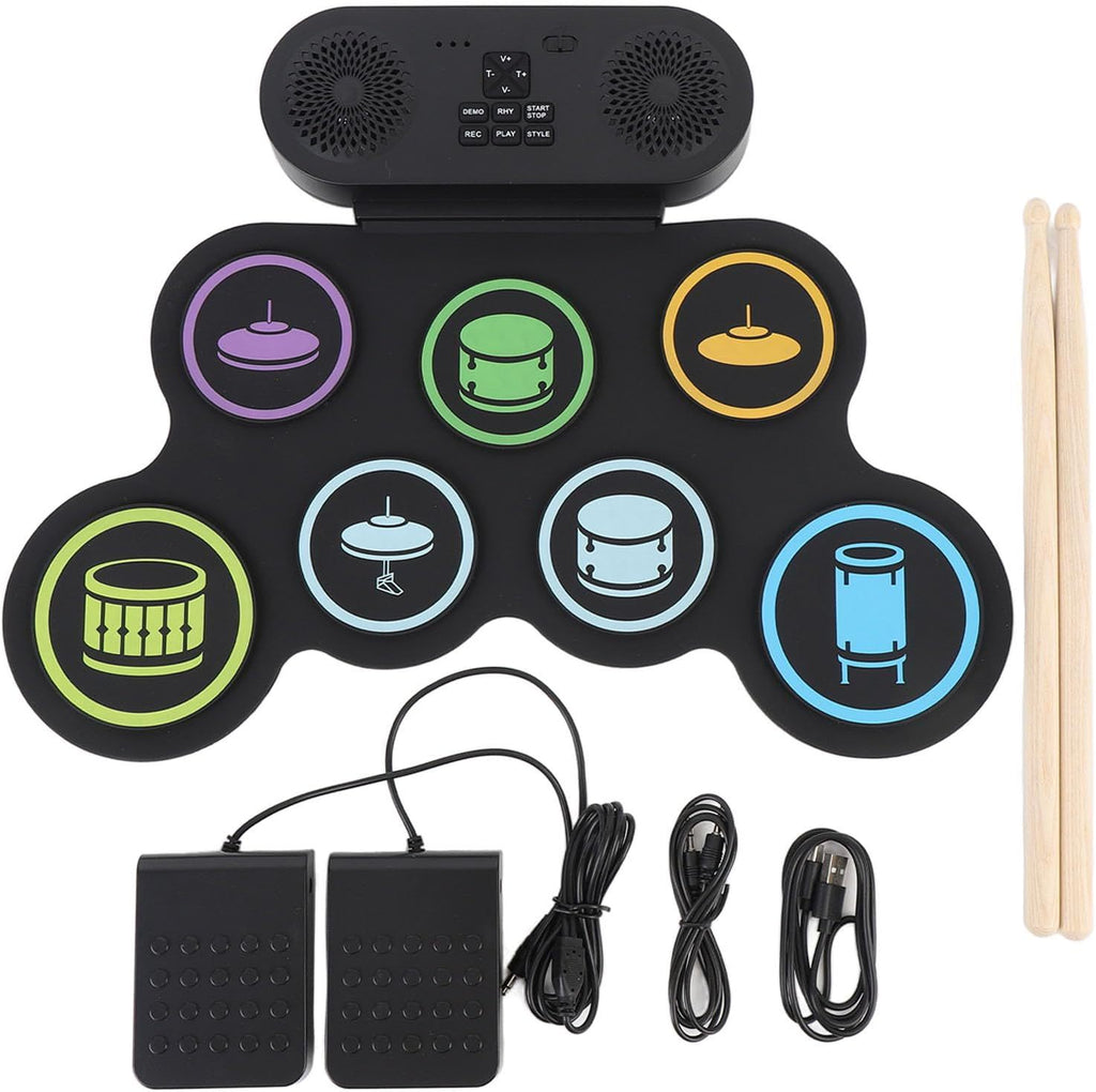 Dual Bluetooth Portable Electronic Drum Set with Roll-Up Design