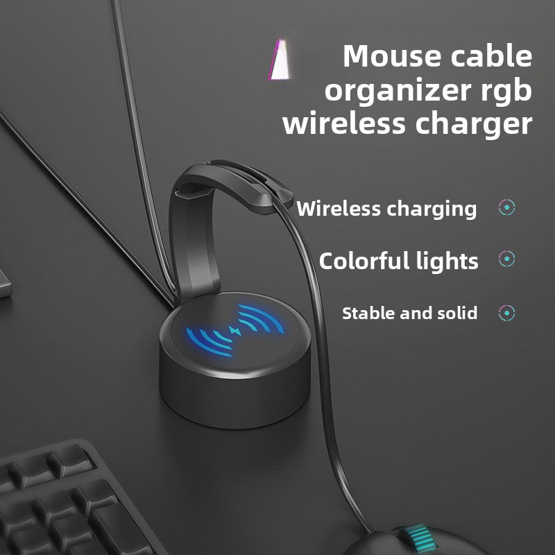 Mouse Wire Organizer with RGB Lighting and Wireless Charging