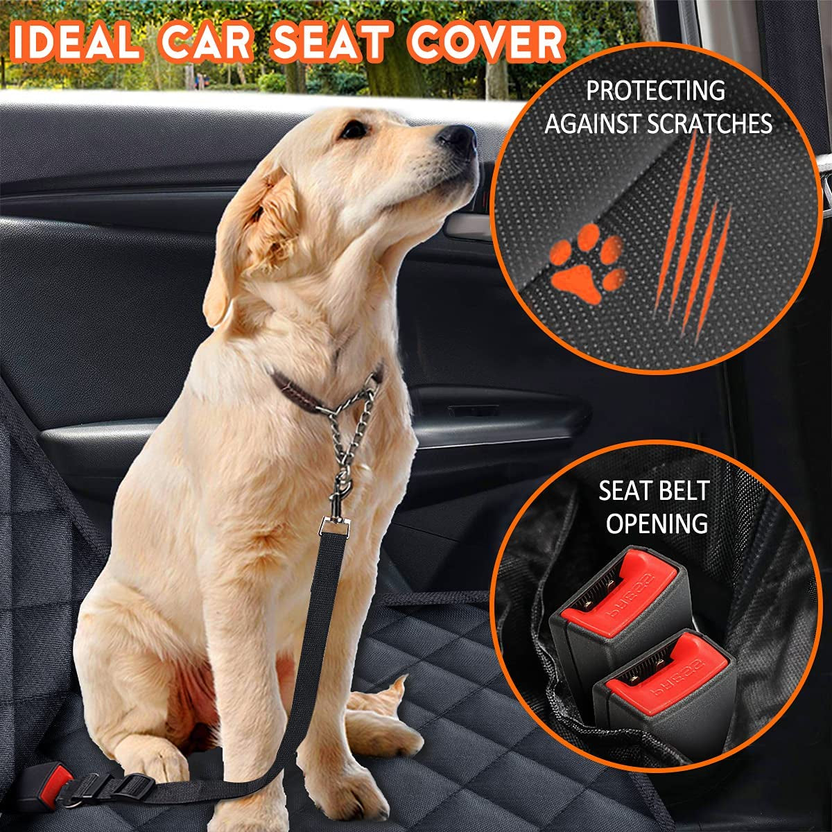 Ultimate Waterproof Dog Car Seat Cover - Non-Slip Protector for Back Seat, Fits Most Cars, Trucks & SUVs - Black
