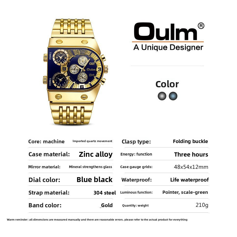 Multi-Time Zone Luminous Men's Watch with Stainless Steel Band