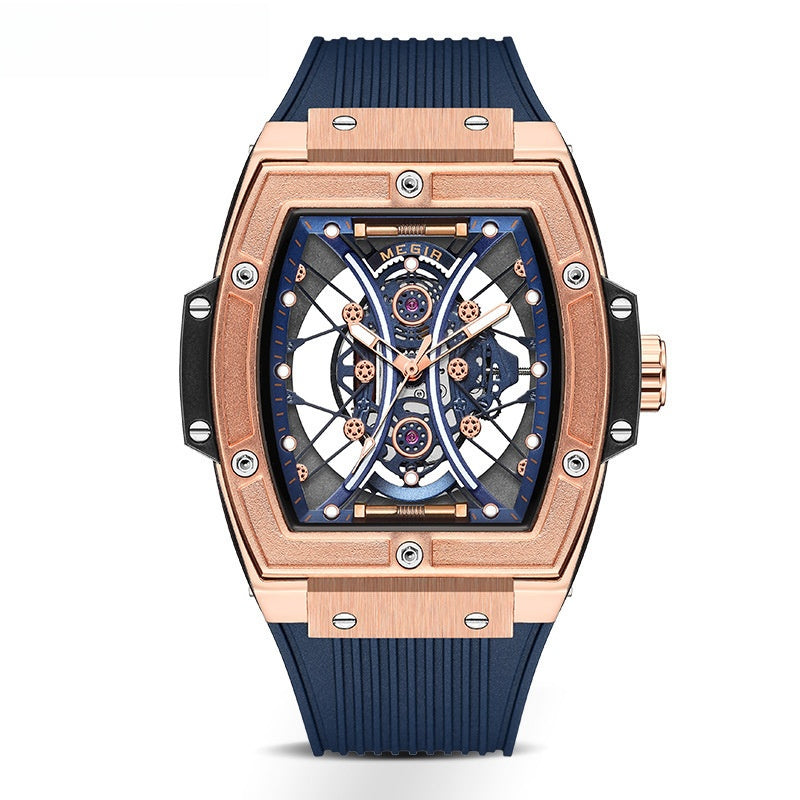 Men'S Barrel-Shaped Watch, Luxurious Men'S Quartz Wristwatch, Men'S Trendy Retro Style Watch, Silicone Strap Fashion Business Men'S Watch, for Daily Wear, Parties, Valentine'S Day, Easter, Christmas, New Year, Halloween, Ramadan