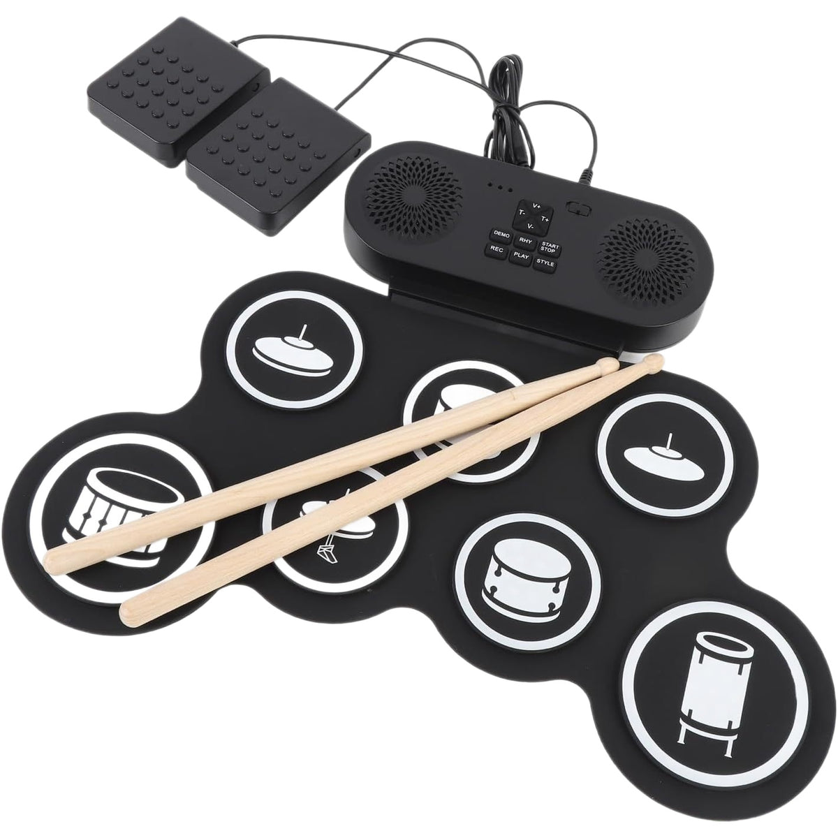 Dual Bluetooth Portable Electronic Drum Set with Roll-Up Design