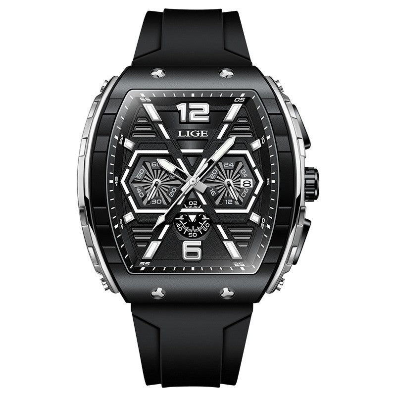 Square men's multi-functional calendar wristwatch