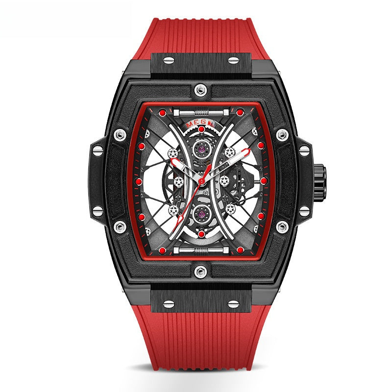 Men'S Barrel-Shaped Watch, Luxurious Men'S Quartz Wristwatch, Men'S Trendy Retro Style Watch, Silicone Strap Fashion Business Men'S Watch, for Daily Wear, Parties, Valentine'S Day, Easter, Christmas, New Year, Halloween, Ramadan