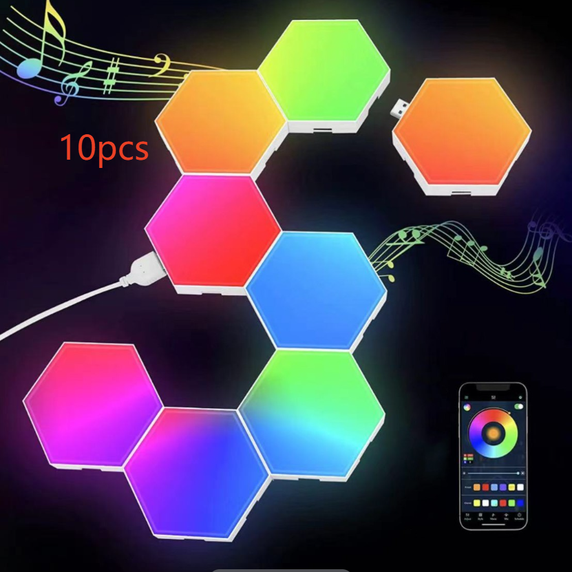 Hexagonal Smart LED Wall Light with RGB Sound Control