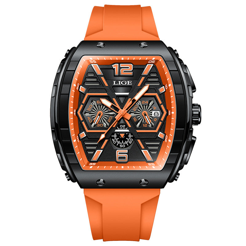 Square men's multi-functional calendar wristwatch