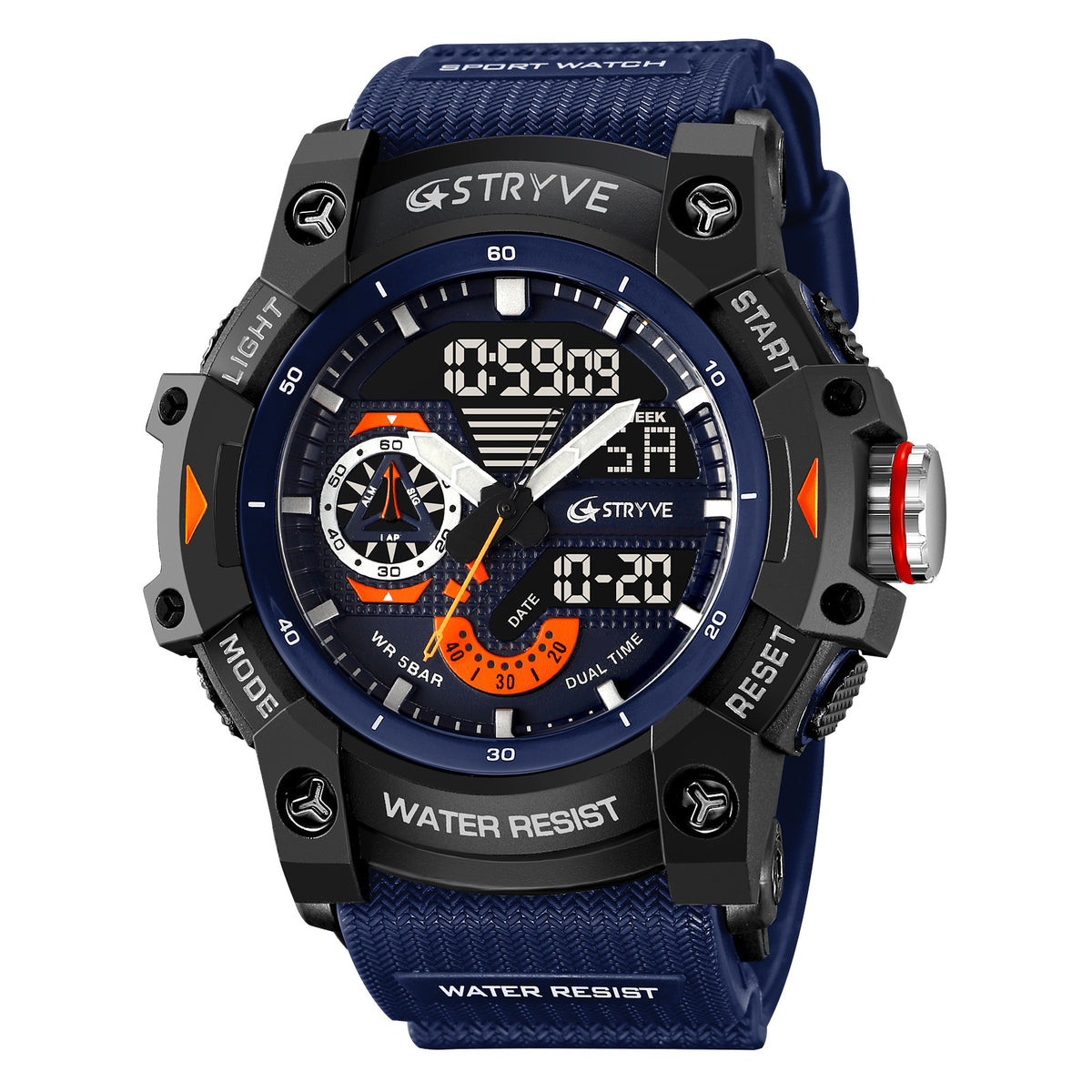 Men's Waterproof Sports Watch with Luminous Dual Display