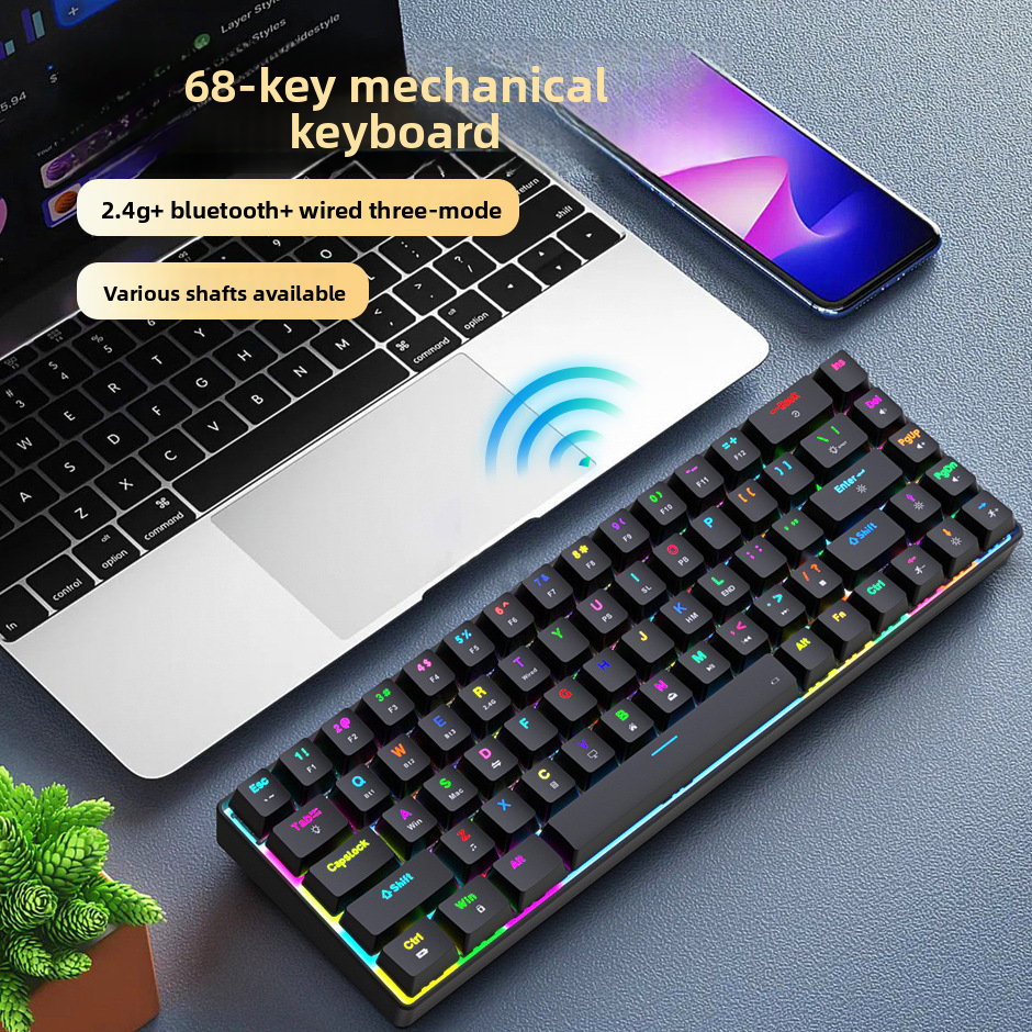 68-Key Wireless Bluetooth RGB Mechanical Keyboard with Detachable Keycaps