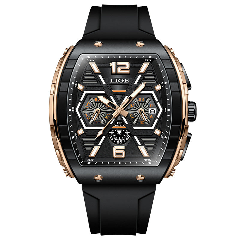 Square men's multi-functional calendar wristwatch