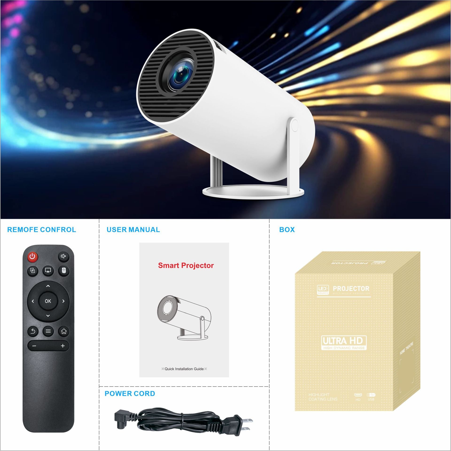 Smart Portable Home Projector with 4K Support