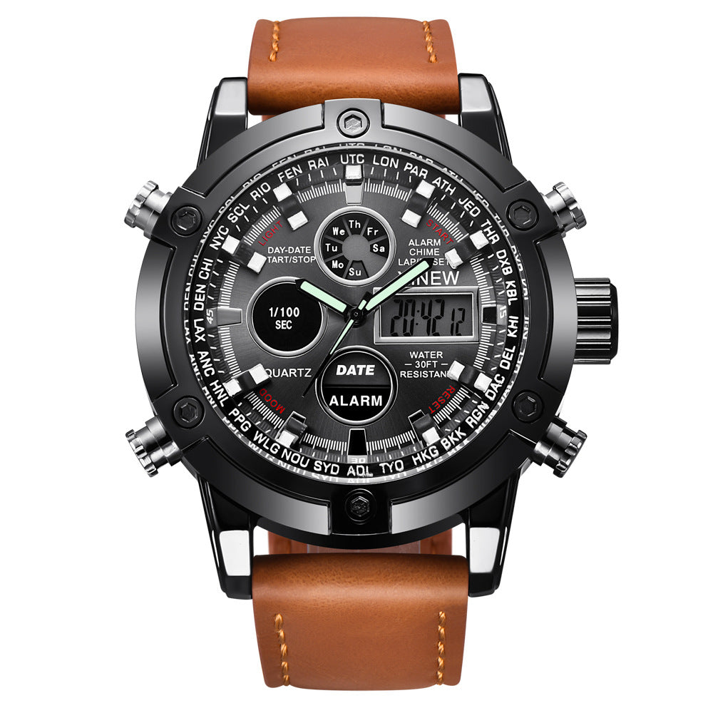 Chronograph Business Watch Mens Leather Digital Wristwatches