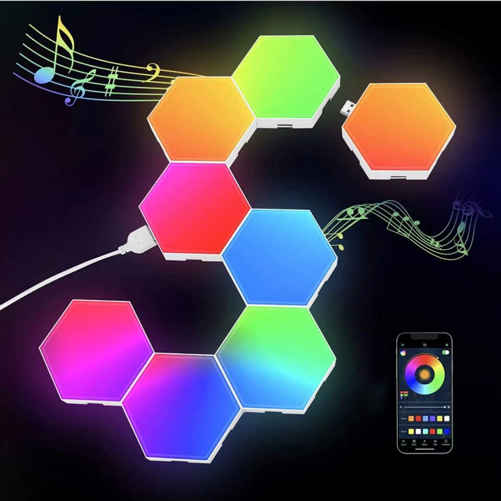Hexagonal Smart LED Wall Light with RGB Sound Control