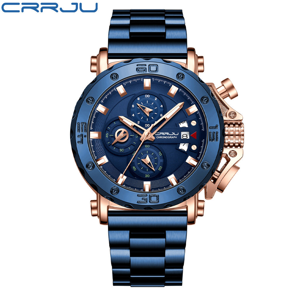 Men's Stainless Steel Quartz Watch with Oversized Dial