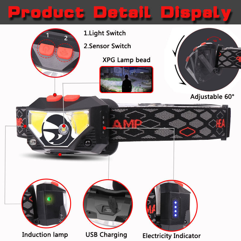LED Sensor Headlight USB Rechargeable Waterproof
