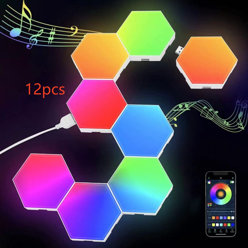 Hexagonal Smart LED Wall Light with RGB Sound Control