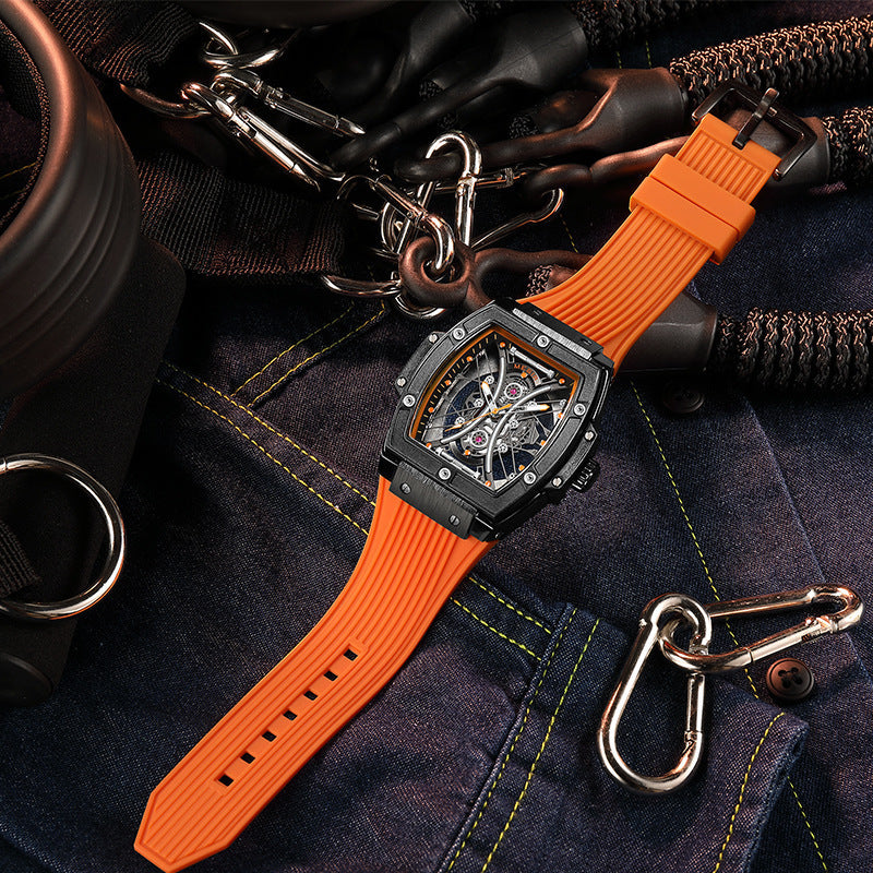 Men'S Barrel-Shaped Watch, Luxurious Men'S Quartz Wristwatch, Men'S Trendy Retro Style Watch, Silicone Strap Fashion Business Men'S Watch, for Daily Wear, Parties, Valentine'S Day, Easter, Christmas, New Year, Halloween, Ramadan
