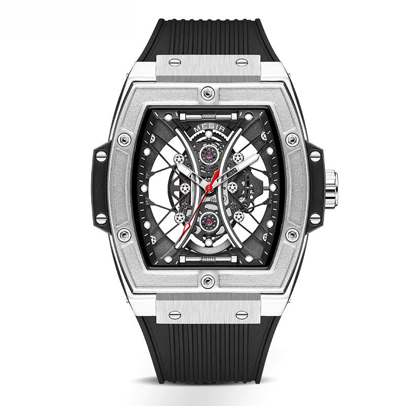 Men'S Barrel-Shaped Watch, Luxurious Men'S Quartz Wristwatch, Men'S Trendy Retro Style Watch, Silicone Strap Fashion Business Men'S Watch, for Daily Wear, Parties, Valentine'S Day, Easter, Christmas, New Year, Halloween, Ramadan